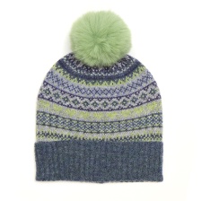 Blue & Sage Mix Fair Isle Bobble Hat by Peace of Mind